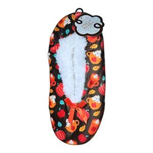 Fuzzy Babba Sherpa Lined Slipper Socks OSFM Women Pumpkin Latte Fall House Shoes